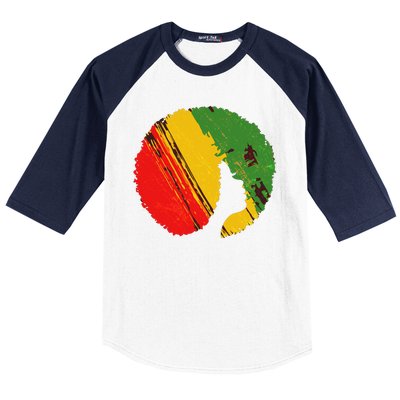 Black Woman with African Colors Afro Hairstyle Baseball Sleeve Shirt