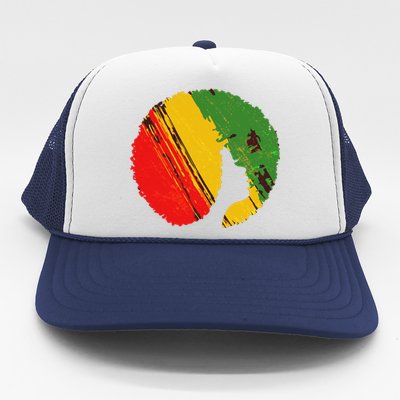 Black Woman with African Colors Afro Hairstyle Trucker Hat