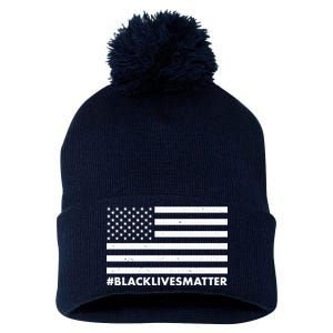 #BlackLivesMatter USA Flag Pom Pom 12in Knit Beanie