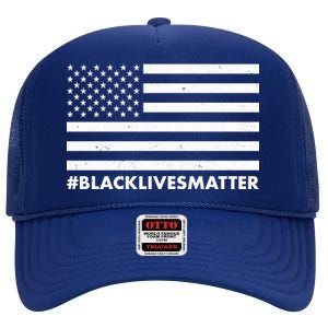 #BlackLivesMatter USA Flag High Crown Mesh Back Trucker Hat