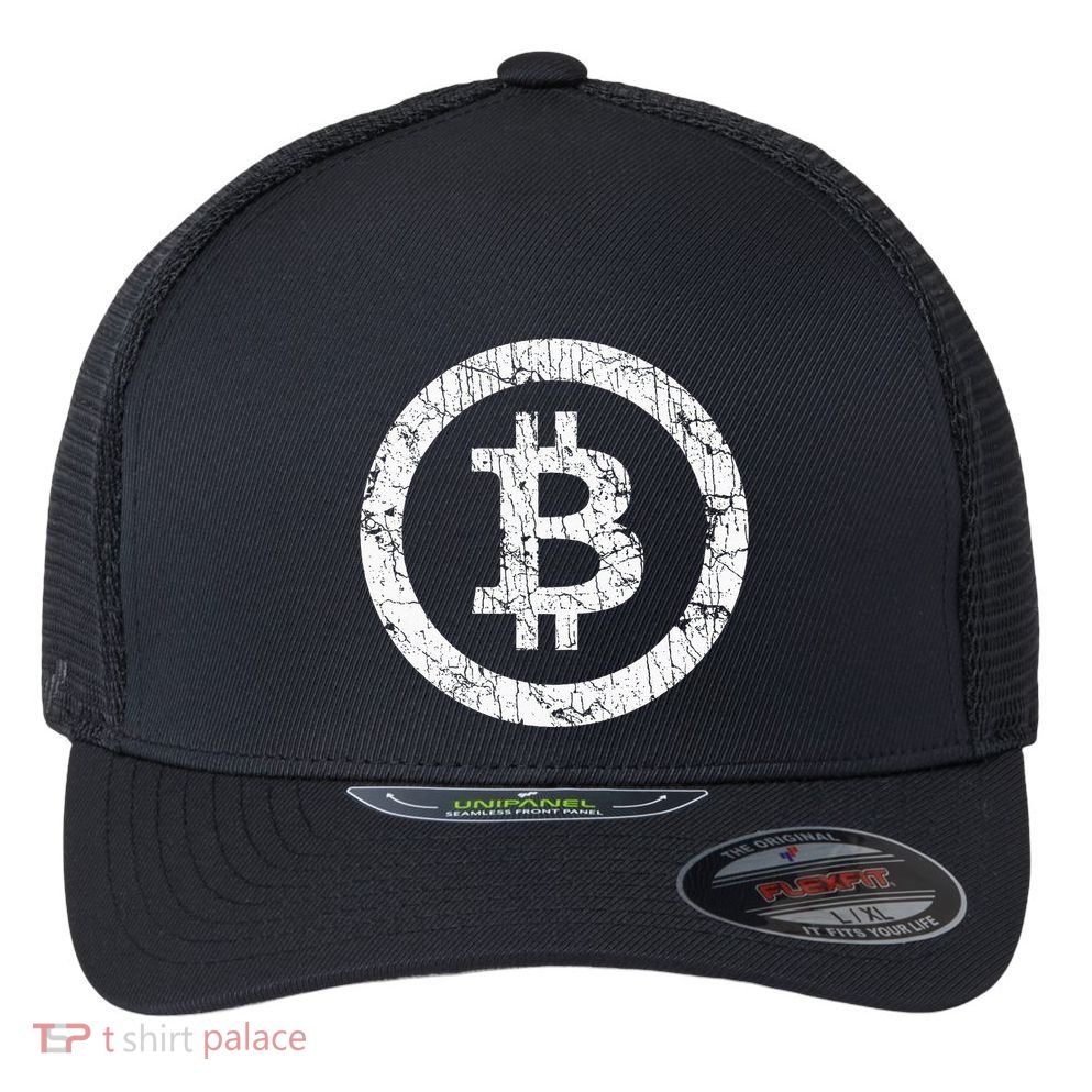 Bitcoin Logo Btc Crypto Currency Traders Blockchain Miners Flexfit Unipanel Trucker Cap