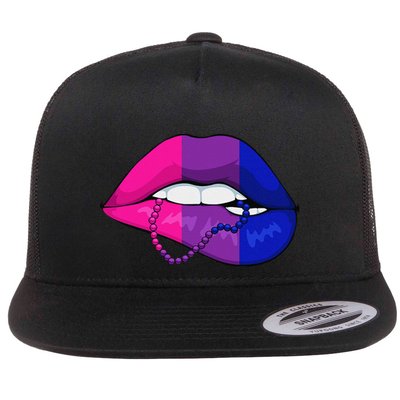 Bisexual Lip Biting Lgbtq Cool Subtle Bi Pride Flag Colors Flat Bill Trucker Hat