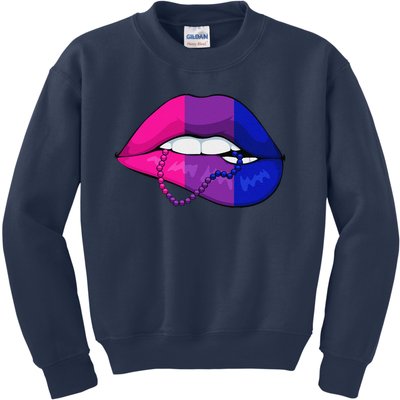 Bisexual Lip Biting Lgbtq Cool Subtle Bi Pride Flag Colors Kids Sweatshirt