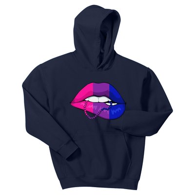 Bisexual Lip Biting Lgbtq Cool Subtle Bi Pride Flag Colors Kids Hoodie