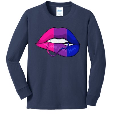 Bisexual Lip Biting Lgbtq Cool Subtle Bi Pride Flag Colors Kids Long Sleeve Shirt