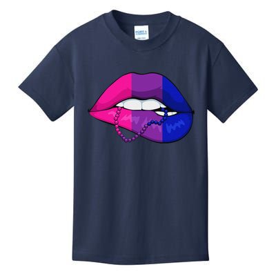 Bisexual Lip Biting Lgbtq Cool Subtle Bi Pride Flag Colors Kids T-Shirt