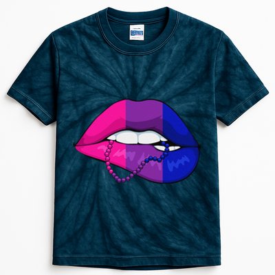 Bisexual Lip Biting Lgbtq Cool Subtle Bi Pride Flag Colors Kids Tie-Dye T-Shirt