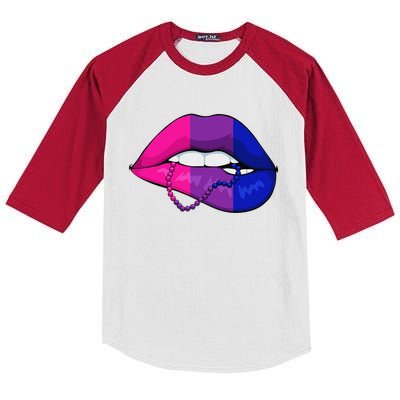 Bisexual Lip Biting Lgbtq Cool Subtle Bi Pride Flag Colors Kids Colorblock Raglan Jersey