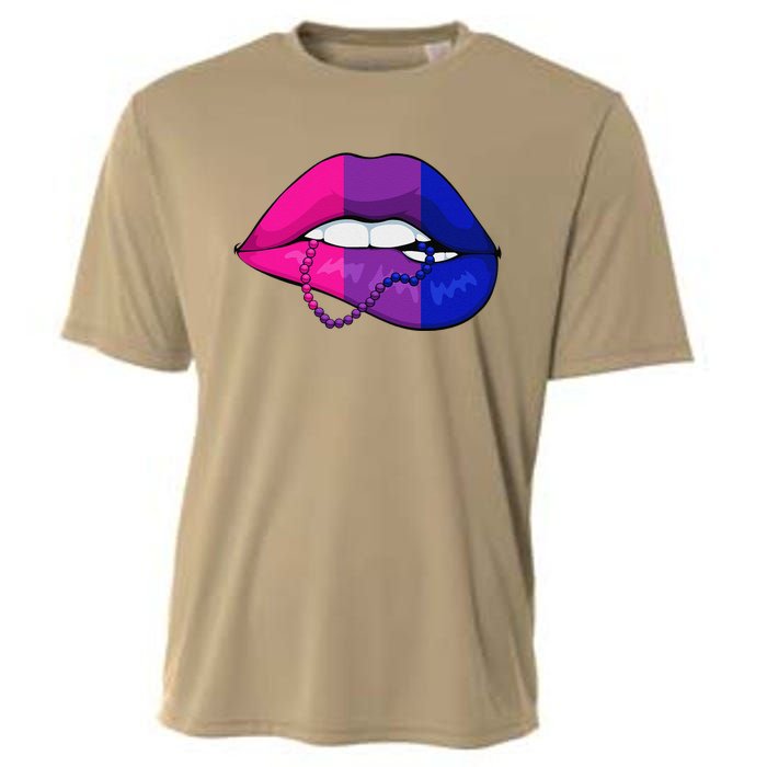 Bisexual Lip Biting Lgbtq Cool Subtle Bi Pride Flag Colors Cooling Performance Crew T-Shirt