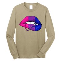 Bisexual Lip Biting Lgbtq Cool Subtle Bi Pride Flag Colors Long Sleeve Shirt