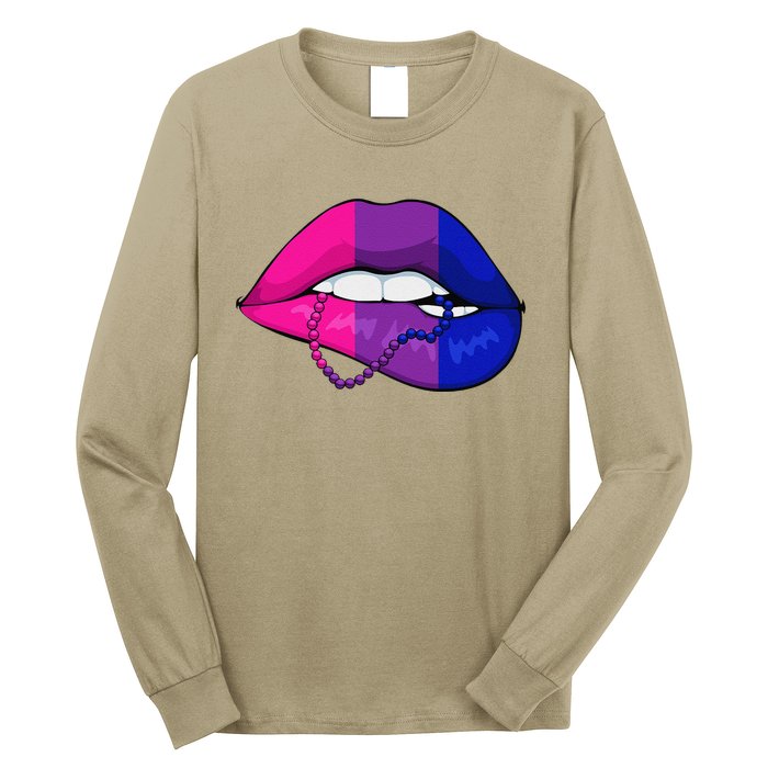 Bisexual Lip Biting Lgbtq Cool Subtle Bi Pride Flag Colors Long Sleeve Shirt