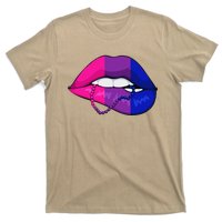 Bisexual Lip Biting Lgbtq Cool Subtle Bi Pride Flag Colors T-Shirt