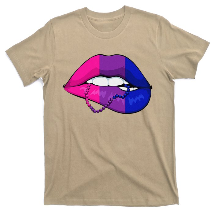 Bisexual Lip Biting Lgbtq Cool Subtle Bi Pride Flag Colors T-Shirt