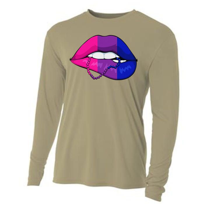 Bisexual Lip Biting Lgbtq Cool Subtle Bi Pride Flag Colors Cooling Performance Long Sleeve Crew