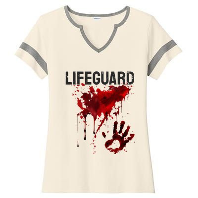 Bloody Lifeguard Blood Splatter Blood Stained Fun Ladies Halftime Notch Neck Tee