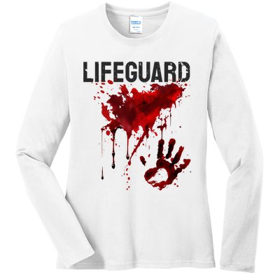 Bloody Lifeguard Blood Splatter Blood Stained Fun Ladies Long Sleeve Shirt