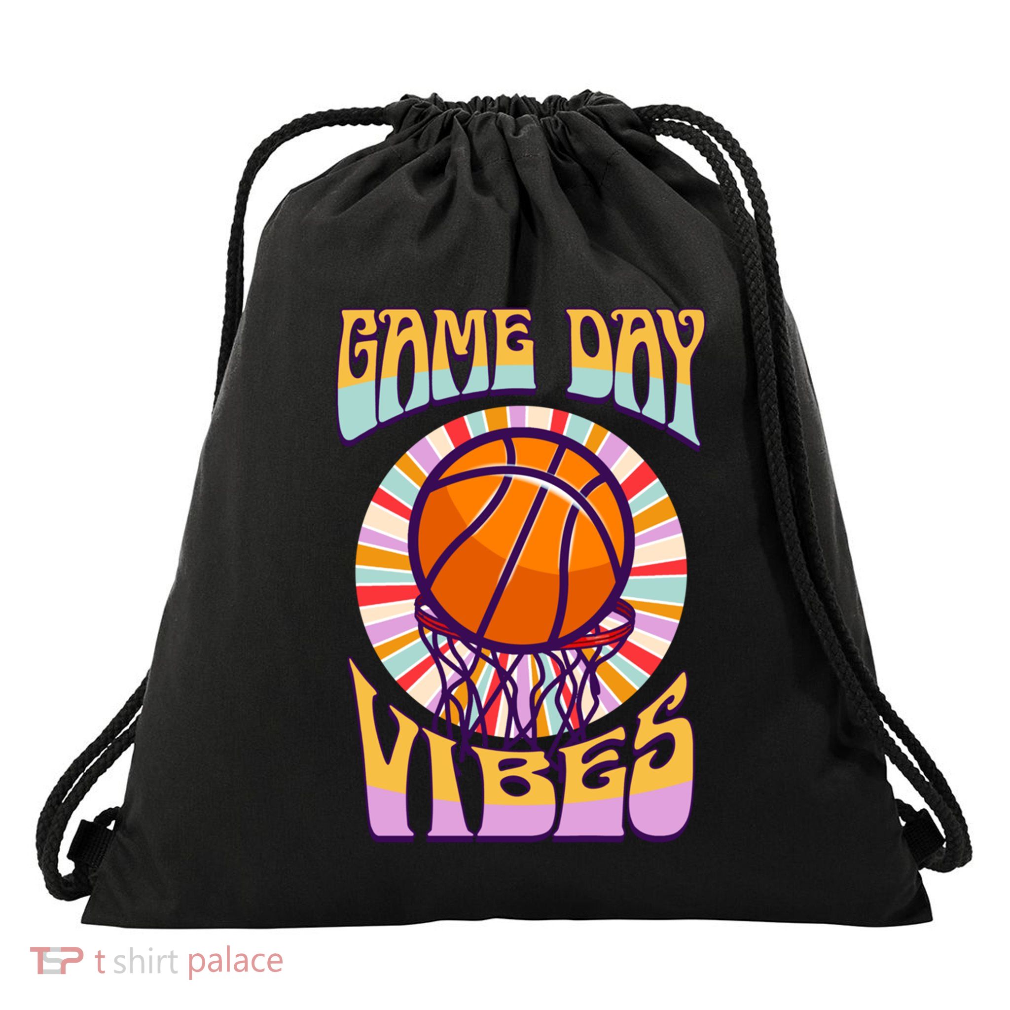 Basketball Lover Baseball Player Game Day Vibes Basketball Great Gift Drawstring Bag