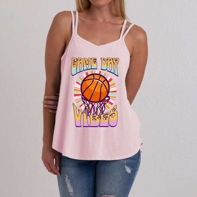 Basketball Lover Baseball Player Game Day Vibes Basketball Great Gift Women's Strappy Tank