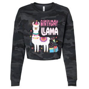 Birthday Llama Birthday Party Llama Birthday Theme Cropped Pullover Crew