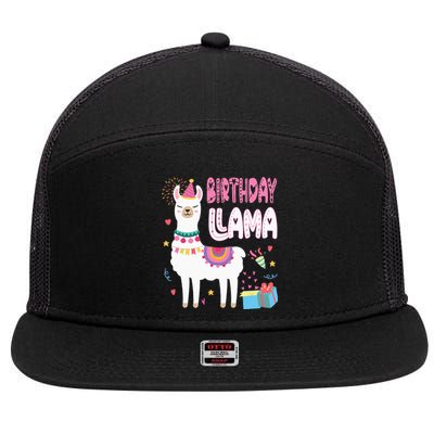 Birthday Llama Birthday Party Llama Birthday Theme 7 Panel Mesh Trucker Snapback Hat