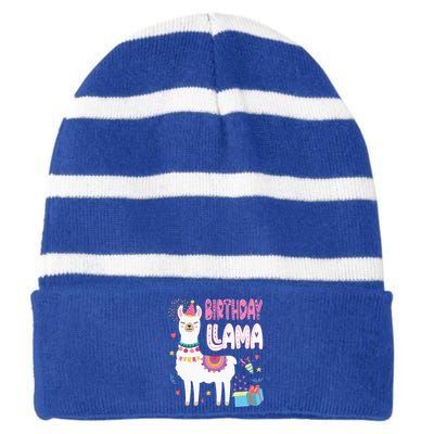 Birthday Llama Birthday Party Llama Birthday Theme Striped Beanie with Solid Band