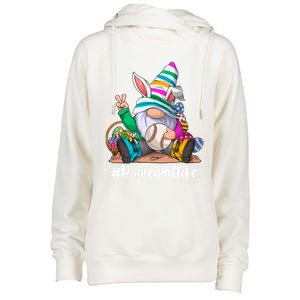 Baseball Life Bunny Easter Gnome Egg Hunting Gift Womens Funnel Neck Pullover Hood