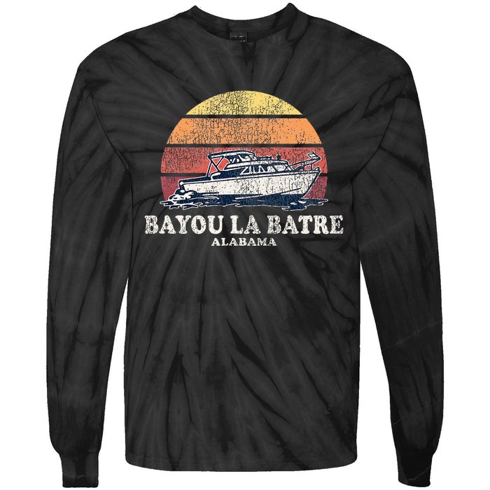 Bayou La Batre Al Vintage Boating 70s Retro Boat Tie-Dye Long Sleeve Shirt