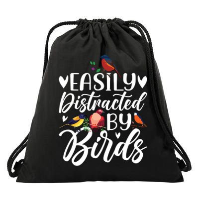 Bird Lovers Birdwatching Easy Distracted By Birds Birder Drawstring Bag