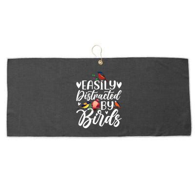 Bird Lovers Birdwatching Easy Distracted By Birds Birder Large Microfiber Waffle Golf Towel