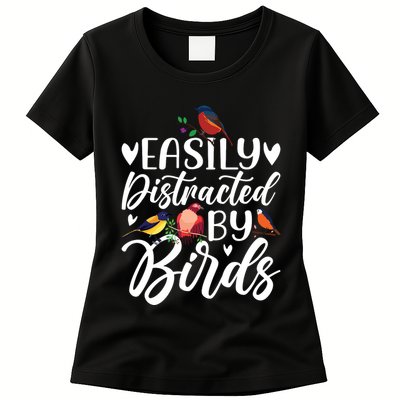 Bird Lovers Birdwatching Easy Distracted By Birds Birder Womens T-Shirt