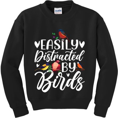 Bird Lovers Birdwatching Easy Distracted By Birds Birder Kids Sweatshirt