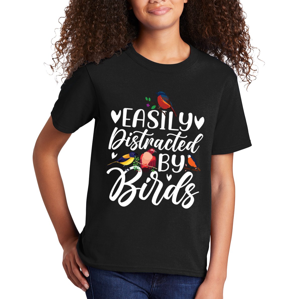 Bird Lovers Birdwatching Easy Distracted By Birds Birder Kids T-Shirt