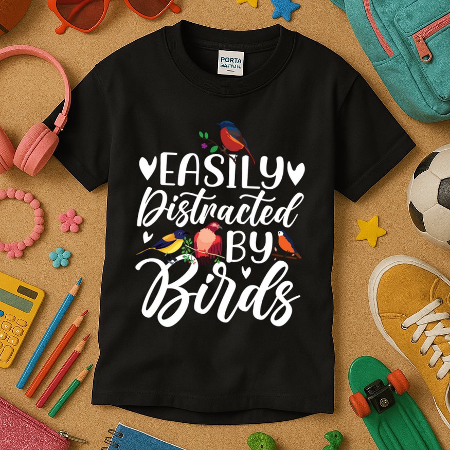 Bird Lovers Birdwatching Easy Distracted By Birds Birder Kids T-Shirt