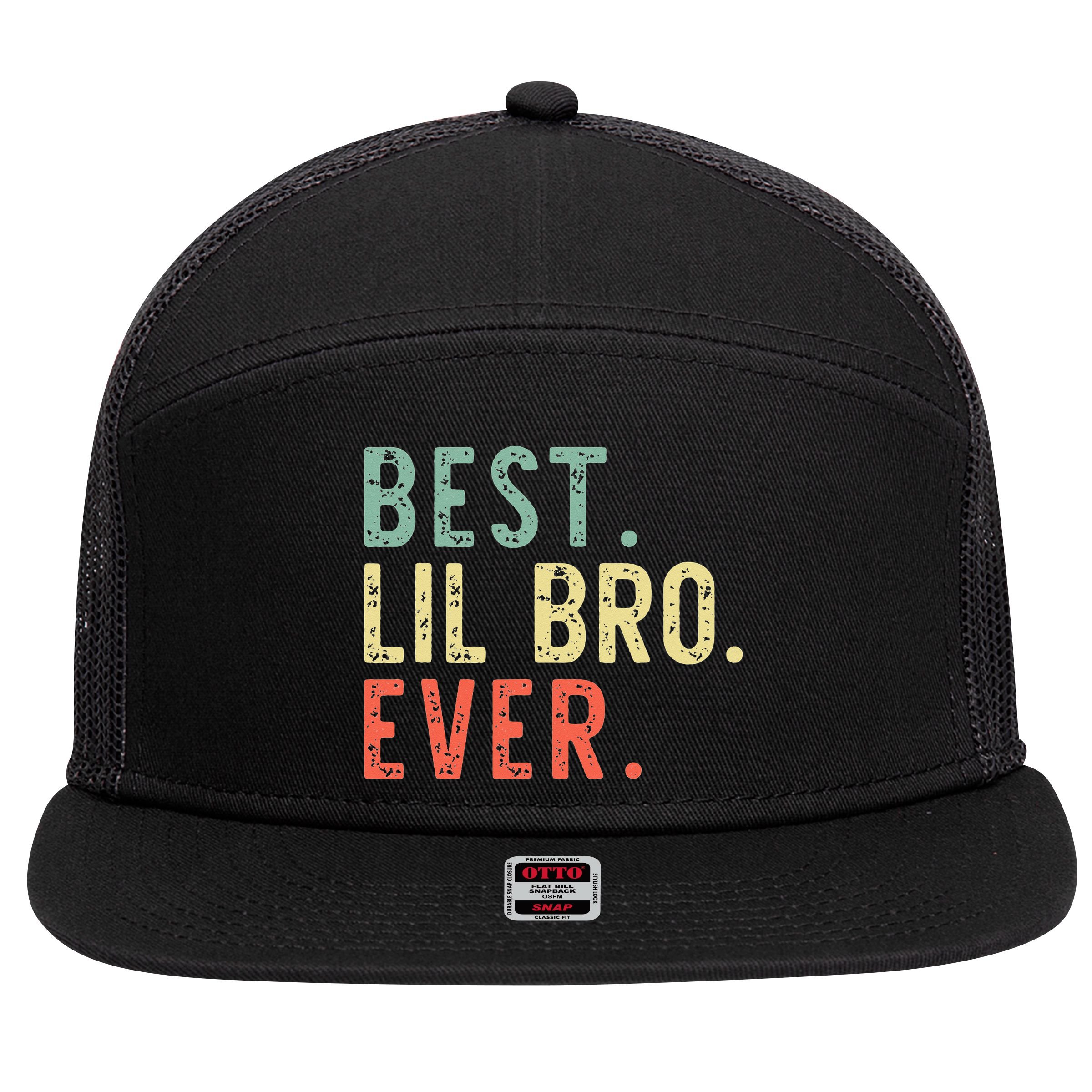 Best Lil Bro Ever Family Retro Vintage Little Brother 7 Panel Mesh Trucker Snapback Hat