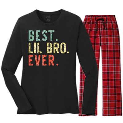 Best Lil Bro Ever Family Retro Vintage Little Brother Women's Long Sleeve Flannel Pajama Set 