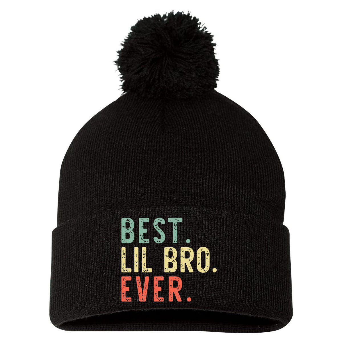 Best Lil Bro Ever Family Retro Vintage Little Brother Pom Pom 12in Knit Beanie