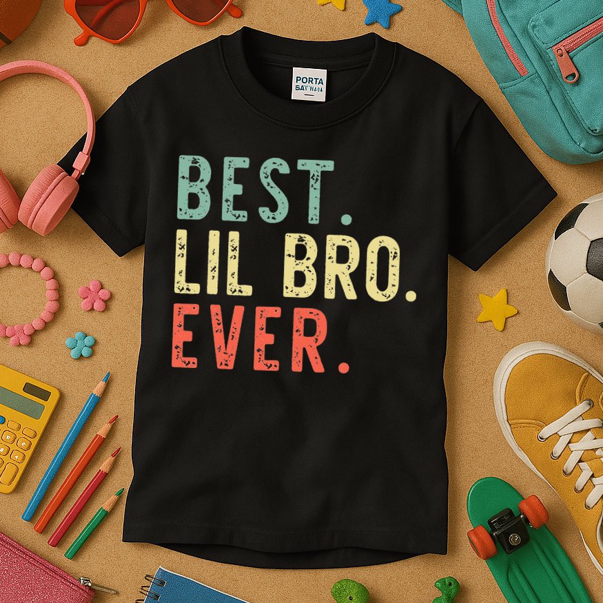 Best Lil Bro Ever Family Retro Vintage Little Brother Kids T-Shirt