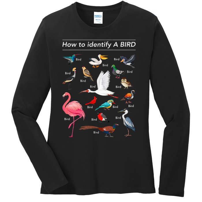 Birdwatcher Lover Birdwatching How To Identify A Bird Ladies Long Sleeve Shirt