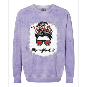 Bleached Life Boxing Mom Leopard Messy Bun Glasses Colorblast Crewneck Sweatshirt