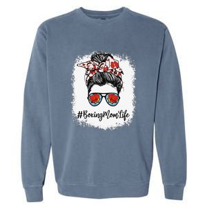 Bleached Life Boxing Mom Leopard Messy Bun Glasses Garment-Dyed Sweatshirt