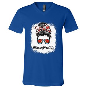 Bleached Life Boxing Mom Leopard Messy Bun Glasses V-Neck T-Shirt