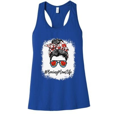 Bleached Life Boxing Mom Leopard Messy Bun Glasses Women's Racerback Tank