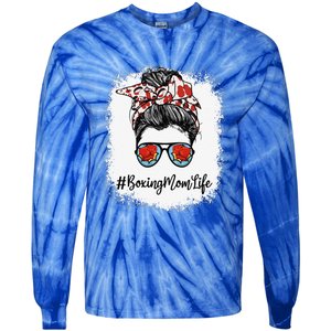 Bleached Life Boxing Mom Leopard Messy Bun Glasses Tie-Dye Long Sleeve Shirt