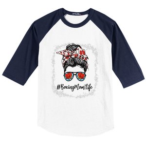 Bleached Life Boxing Mom Leopard Messy Bun Glasses Baseball Sleeve Shirt