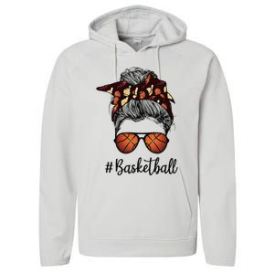 Bleached Life Basketball Mom Leopard Messy bun Glasses Performance Fleece Hoodie