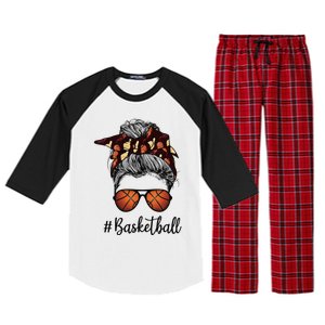 Bleached Life Basketball Mom Leopard Messy bun Glasses Raglan Sleeve Pajama Set