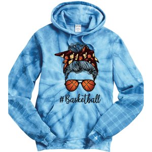 Bleached Life Basketball Mom Leopard Messy bun Glasses Tie Dye Hoodie