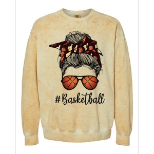 Bleached Life Basketball Mom Leopard Messy bun Glasses Colorblast Crewneck Sweatshirt