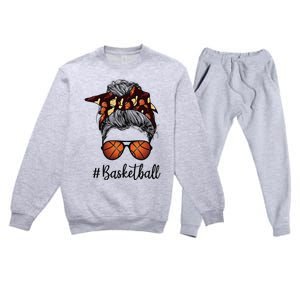 Bleached Life Basketball Mom Leopard Messy bun Glasses Premium Crewneck Sweatsuit Set