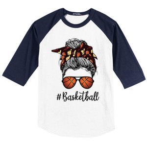 Bleached Life Basketball Mom Leopard Messy bun Glasses Baseball Sleeve Shirt